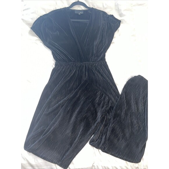 Fate by LFD Black Ribbed Textured Jumpsuit Romper Sz S Stretch Wide Leg Flowy - Picture 8 of 12